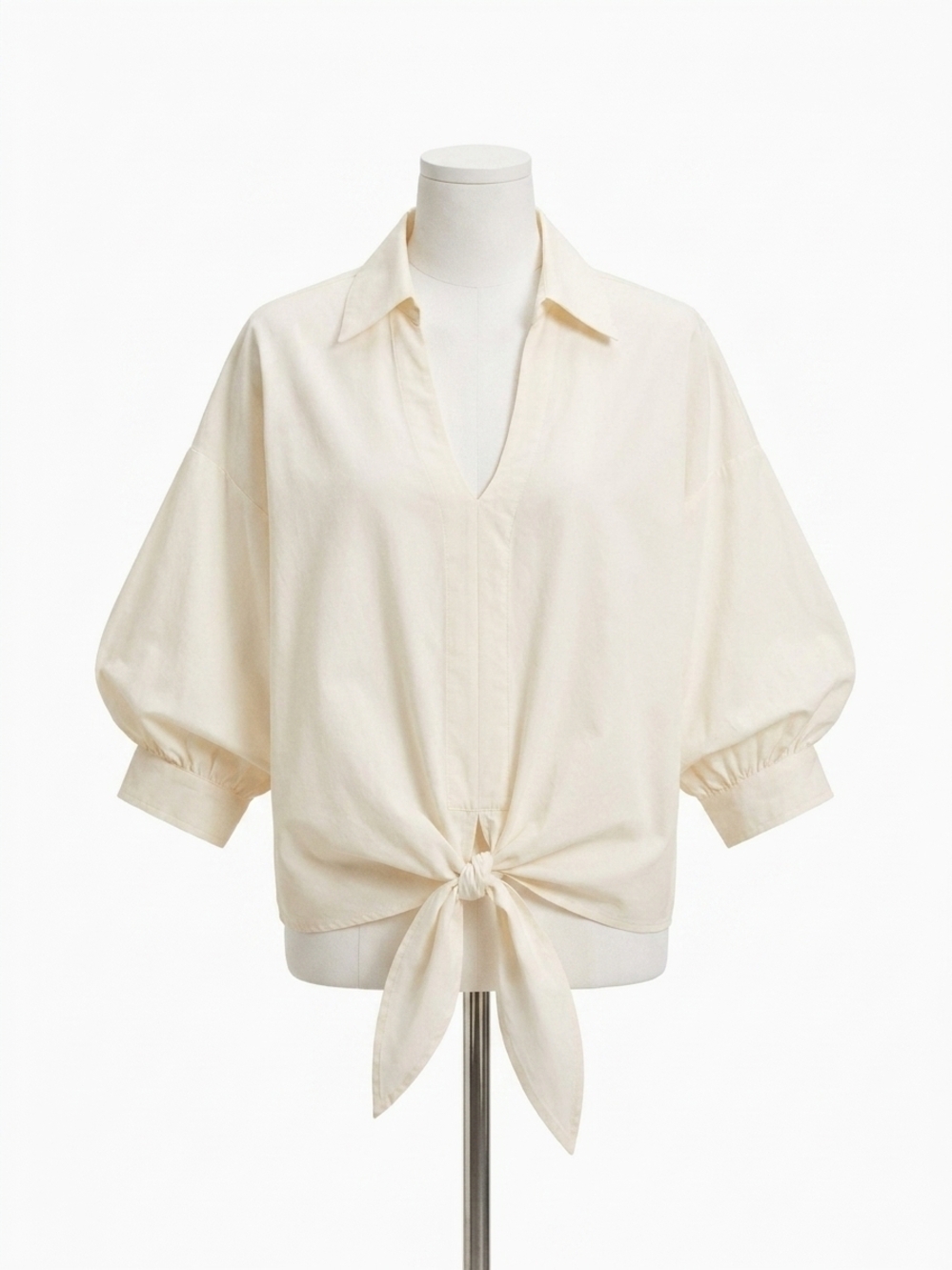 NEW FIFTEEN TWENTY women's jena lantern sleeve tie-front top in cream